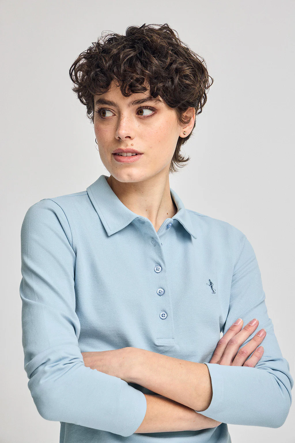 Light-blue long-sleeve cotton polo shirt with Rigby Best embroidery - Image 3