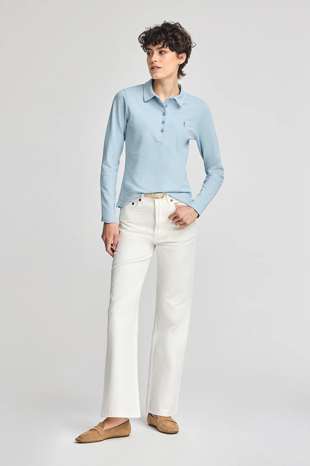 Light-blue long-sleeve cotton polo shirt with Rigby Best embroidery - Image 4