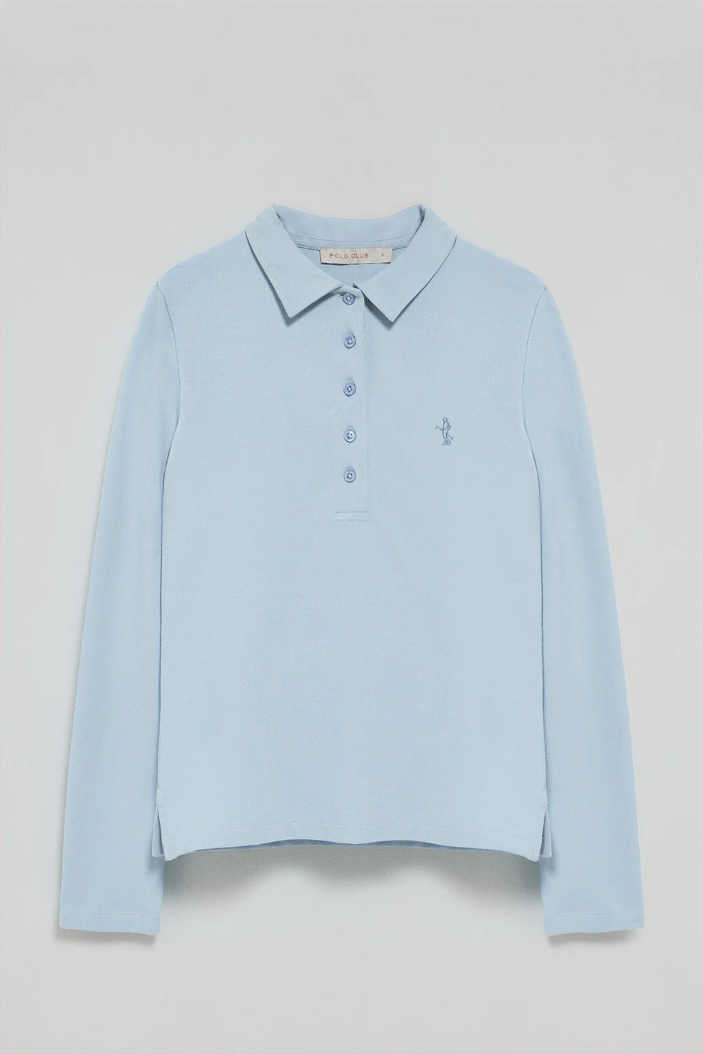 Light-blue long-sleeve cotton polo shirt with Rigby Best embroidery - Image 5