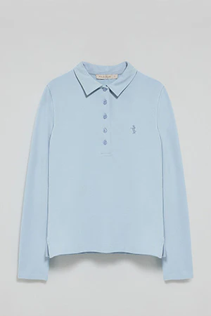 Light-blue long-sleeve cotton polo shirt with Rigby Best embroidery - Image 8