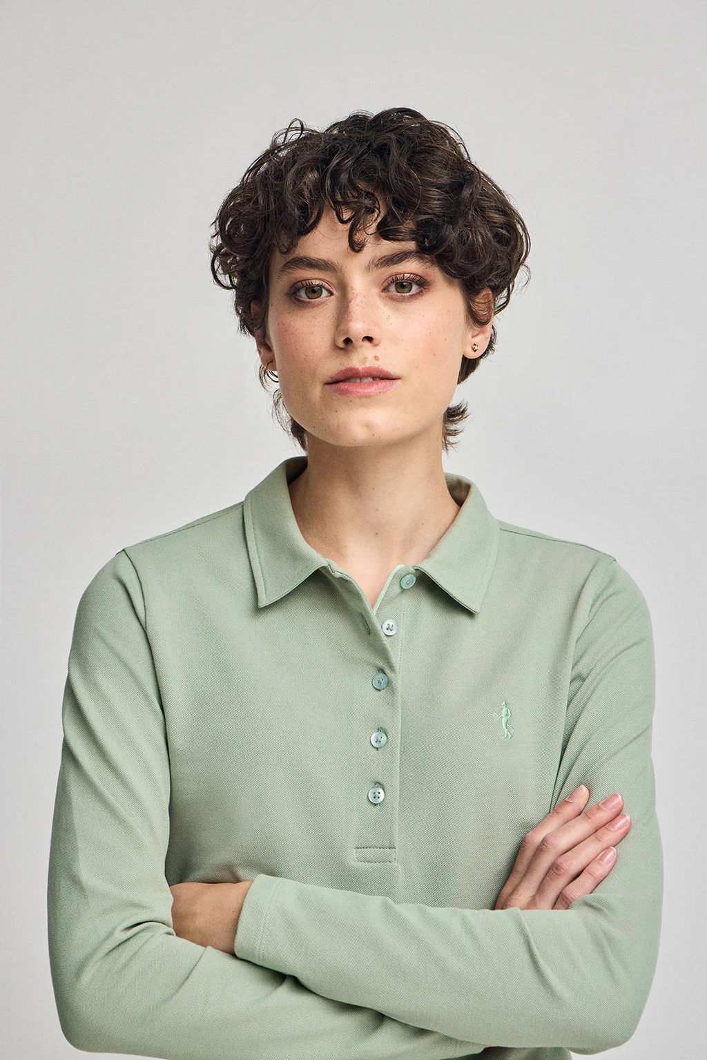 Jade-green long-sleeve cotton polo shirt with Rigby Best embroidery - Image 3