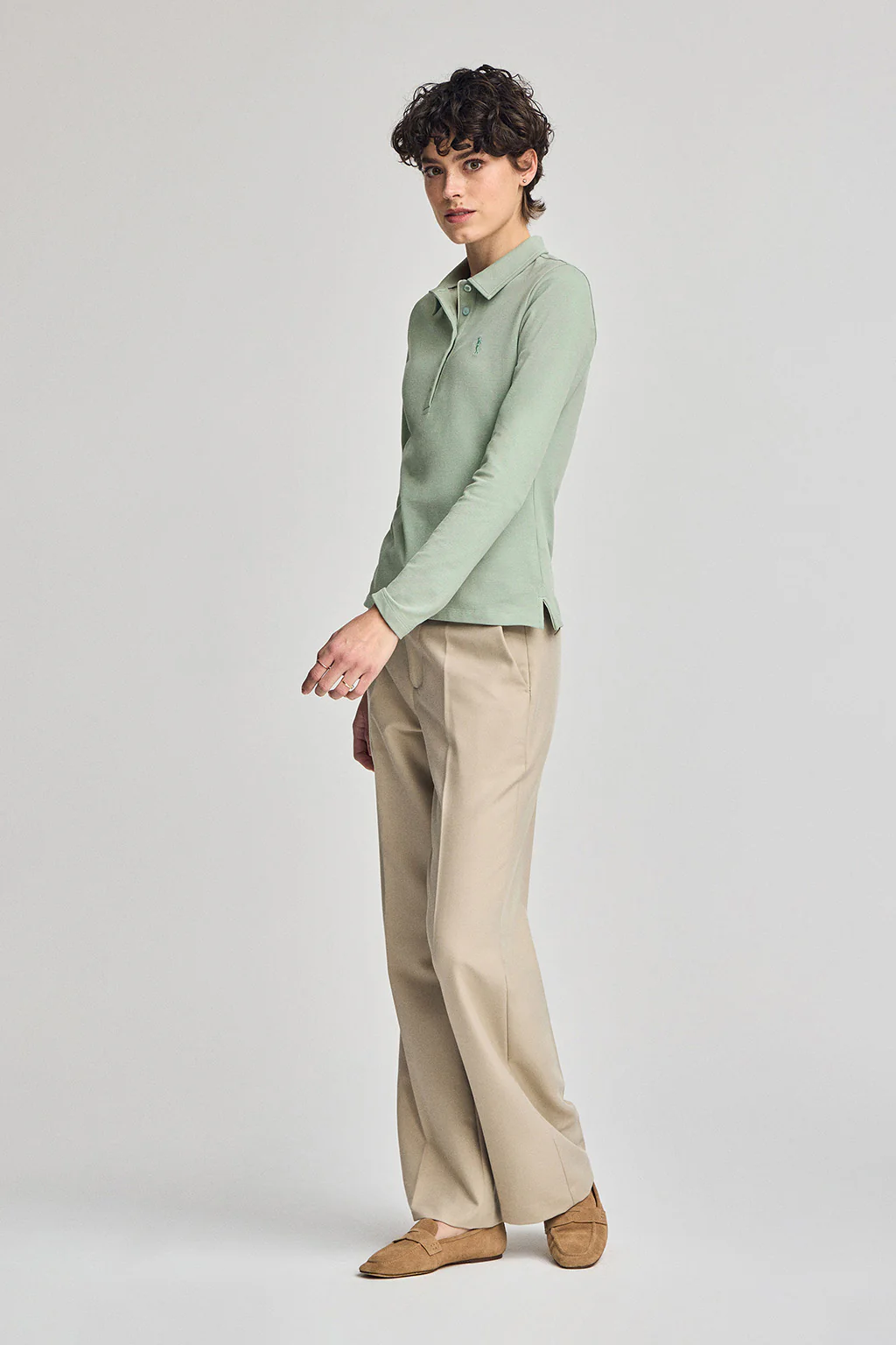 Jade-green long-sleeve cotton polo shirt with Rigby Best embroidery - Image 4