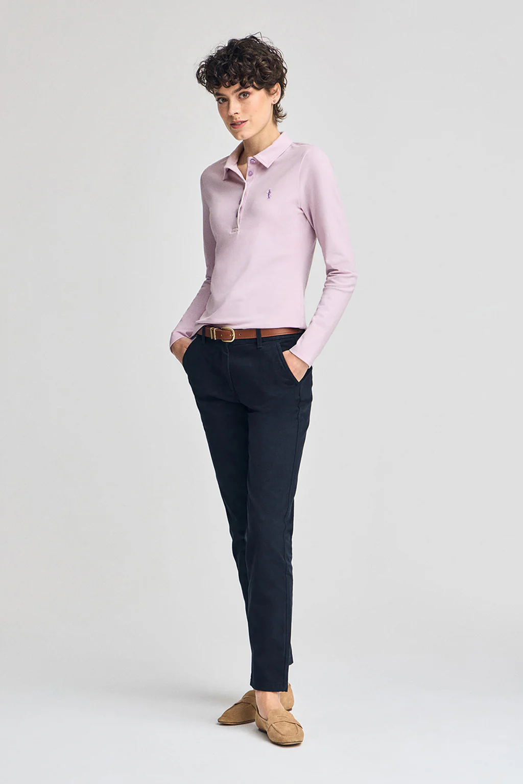 Lavender long-sleeve cotton polo shirt with Rigby Best embroidery - Image 4