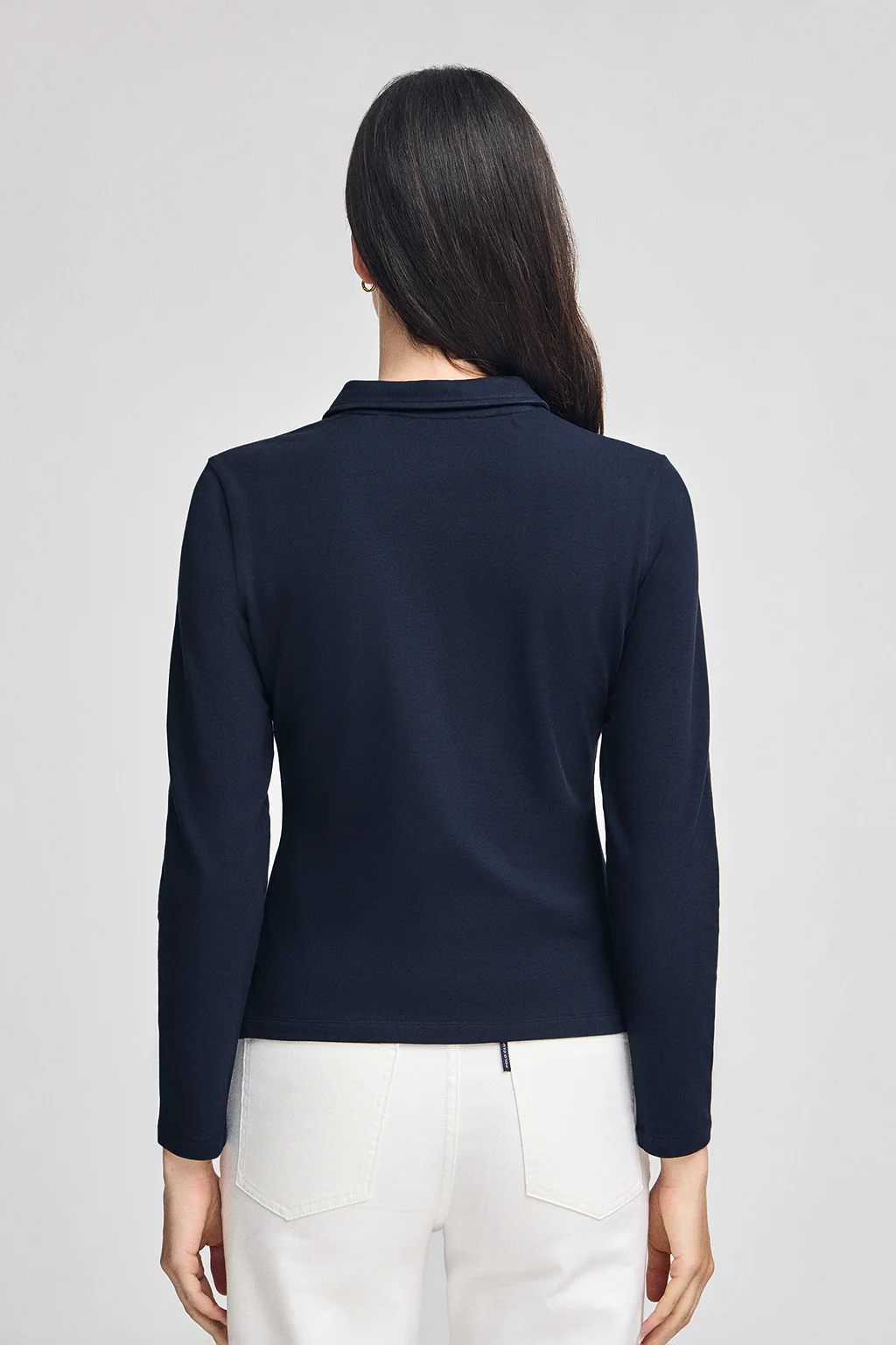 Navy-blue long-sleeve cotton polo shirt with Rigby Best embroidery - Image 2