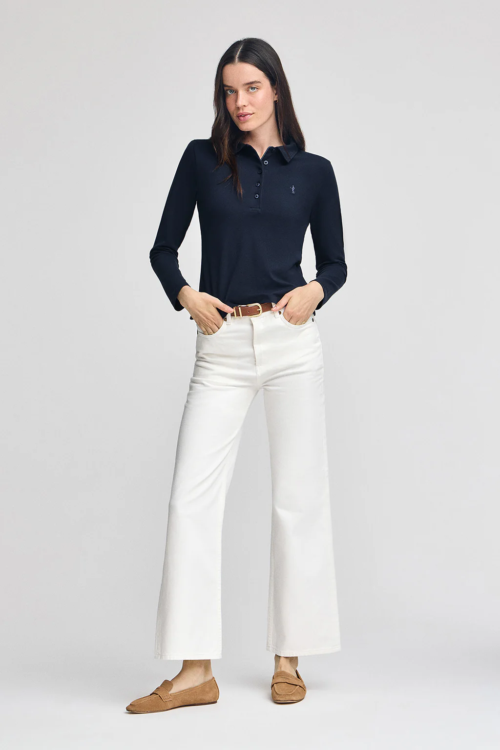 Navy-blue long-sleeve cotton polo shirt with Rigby Best embroidery - Image 4