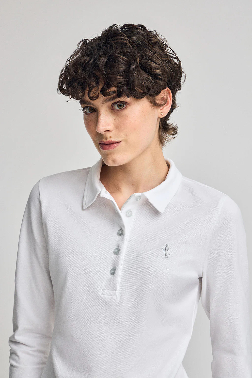 White long-sleeve cotton polo shirt with Rigby Best embroidery - Image 3
