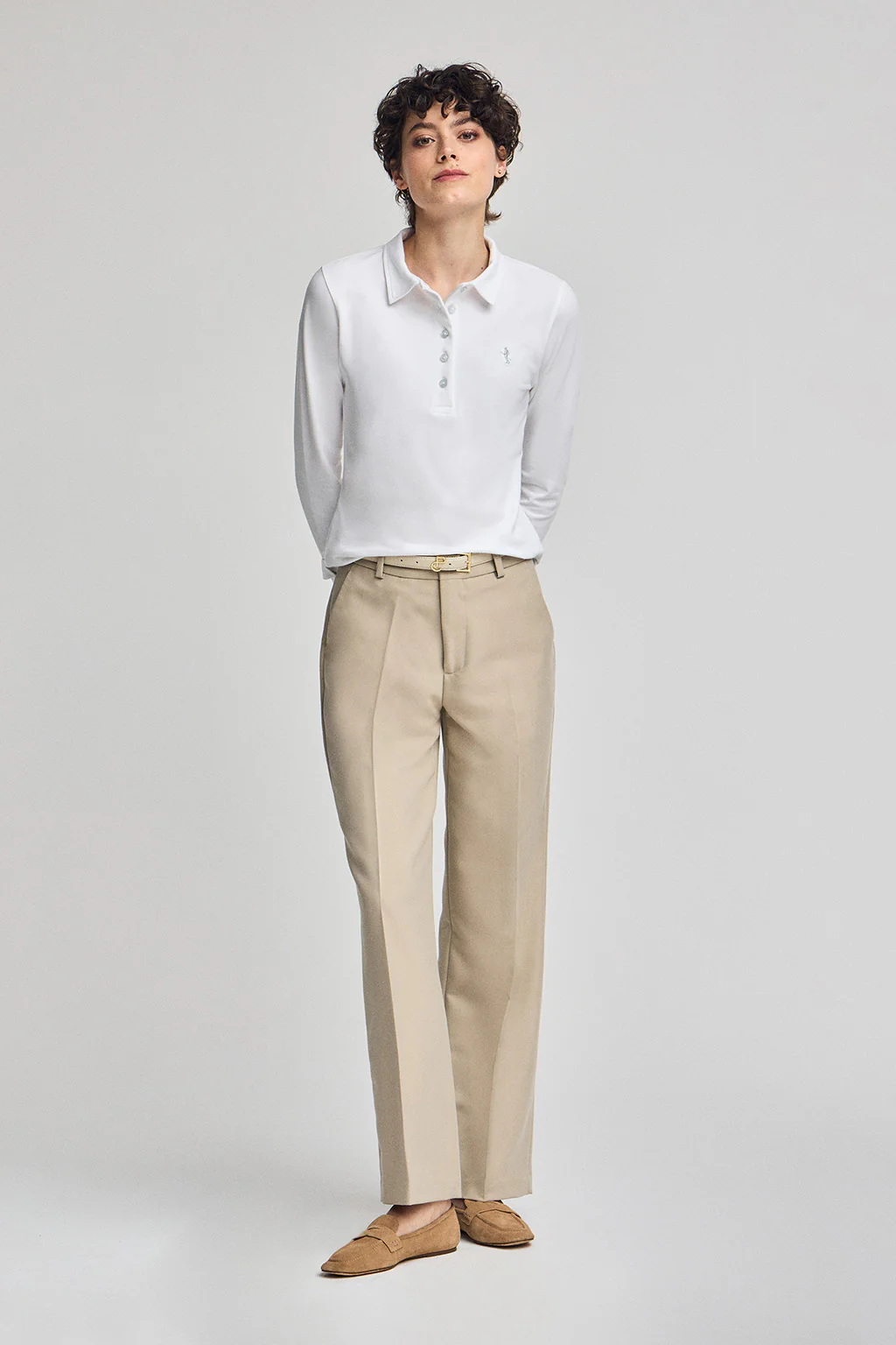 White long-sleeve cotton polo shirt with Rigby Best embroidery - Image 4