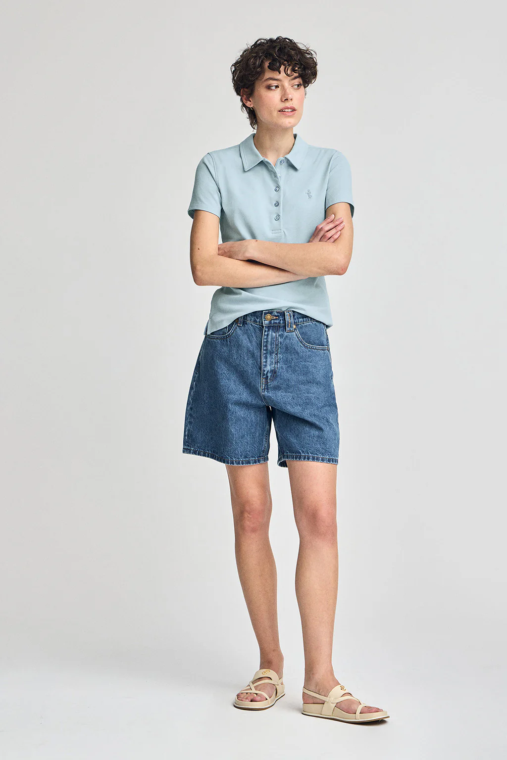 Light-blue short-sleeve cotton polo shirt with Rigby Best embroidery - Image 4