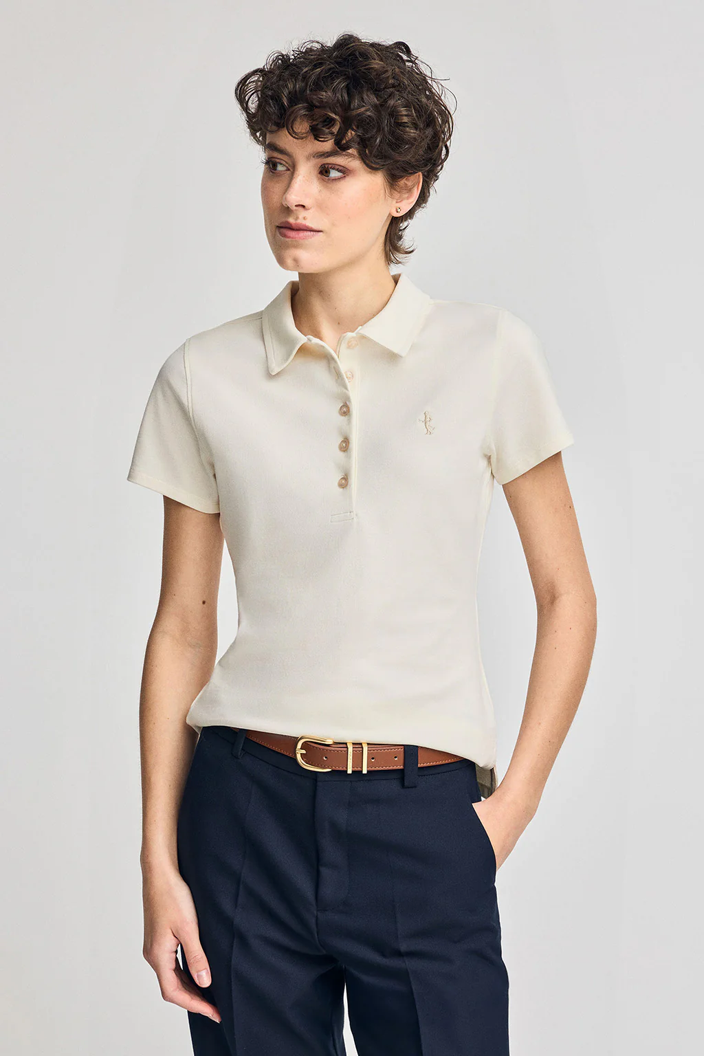 Nude short-sleeve cotton polo shirt with Rigby Best embroidery
