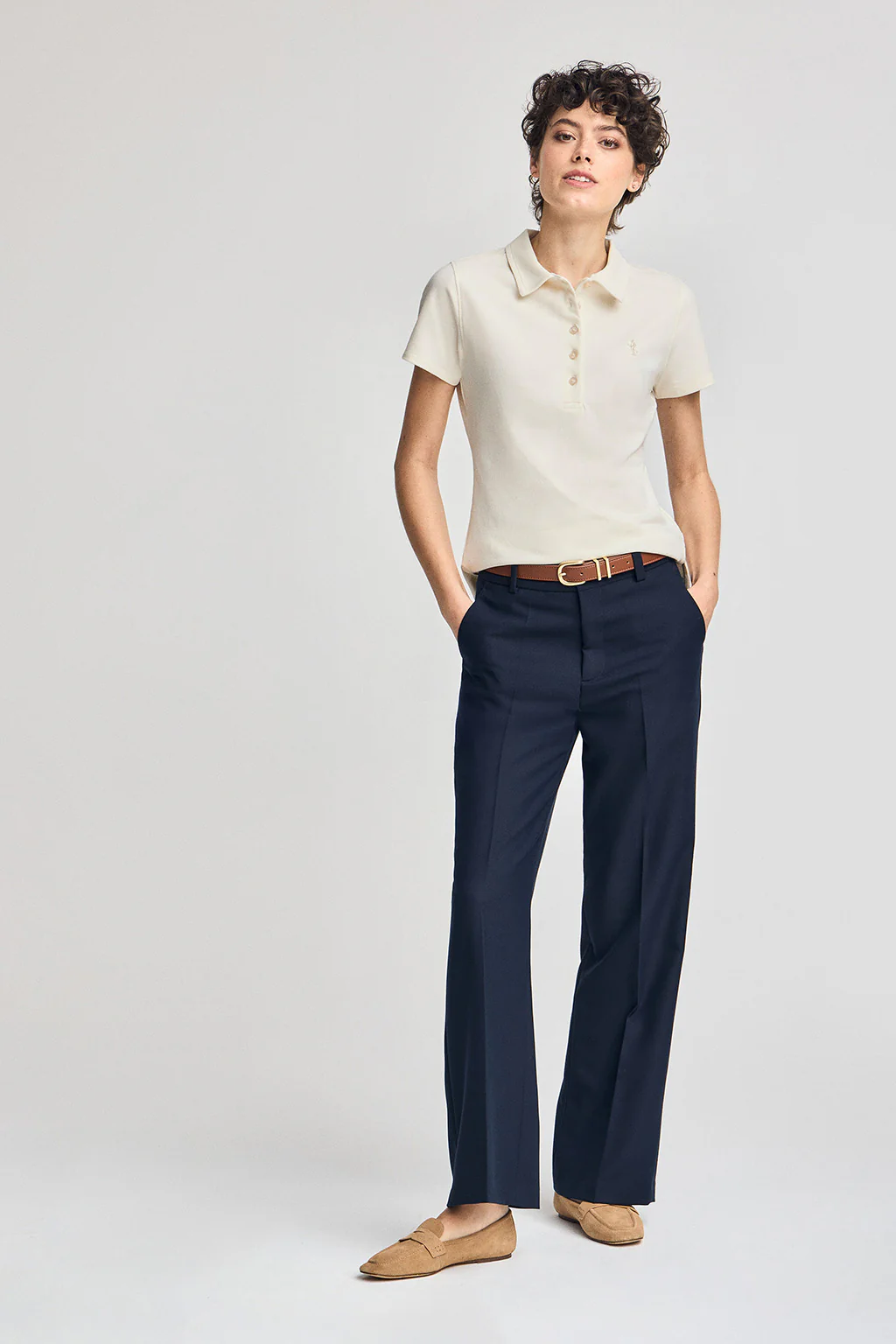 Nude short-sleeve cotton polo shirt with Rigby Best embroidery - Image 4