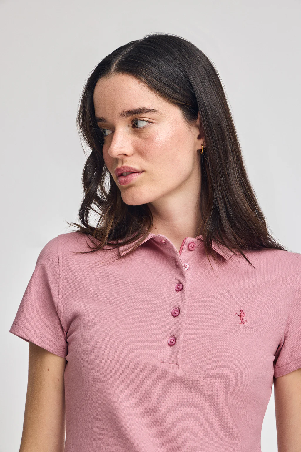 Dusty-pink short-sleeve cotton polo shirt with Rigby Best embroidery - Image 3