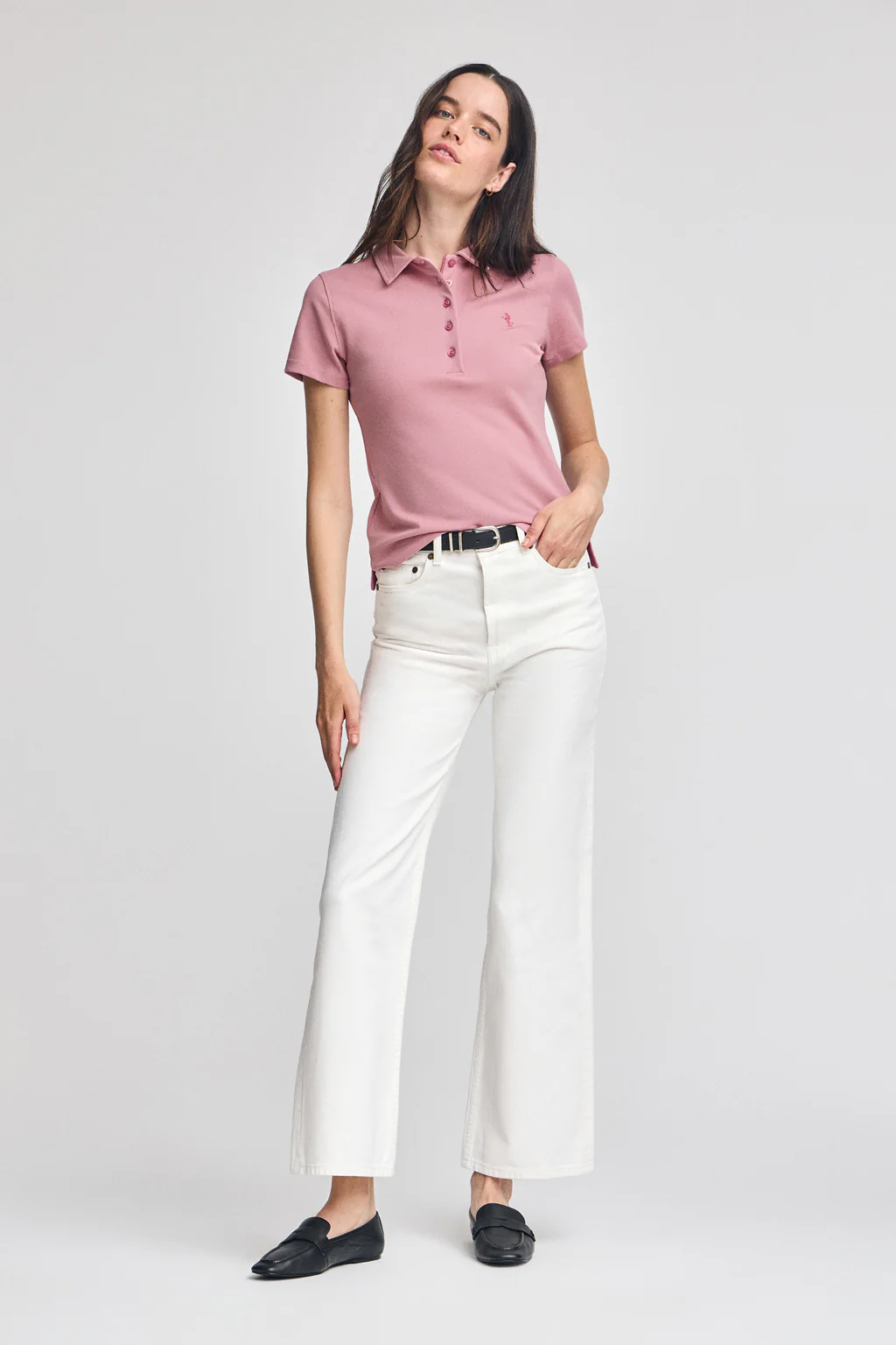 Dusty-pink short-sleeve cotton polo shirt with Rigby Best embroidery - Image 4