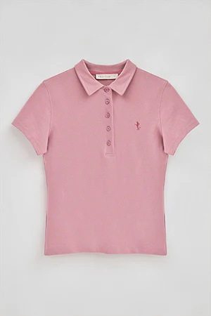 Dusty-pink short-sleeve cotton polo shirt with Rigby Best embroidery - Image 8