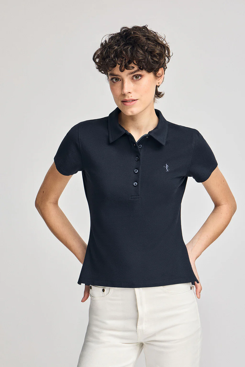 Navy-blue short-sleeve cotton polo shirt with Rigby Best embroidery