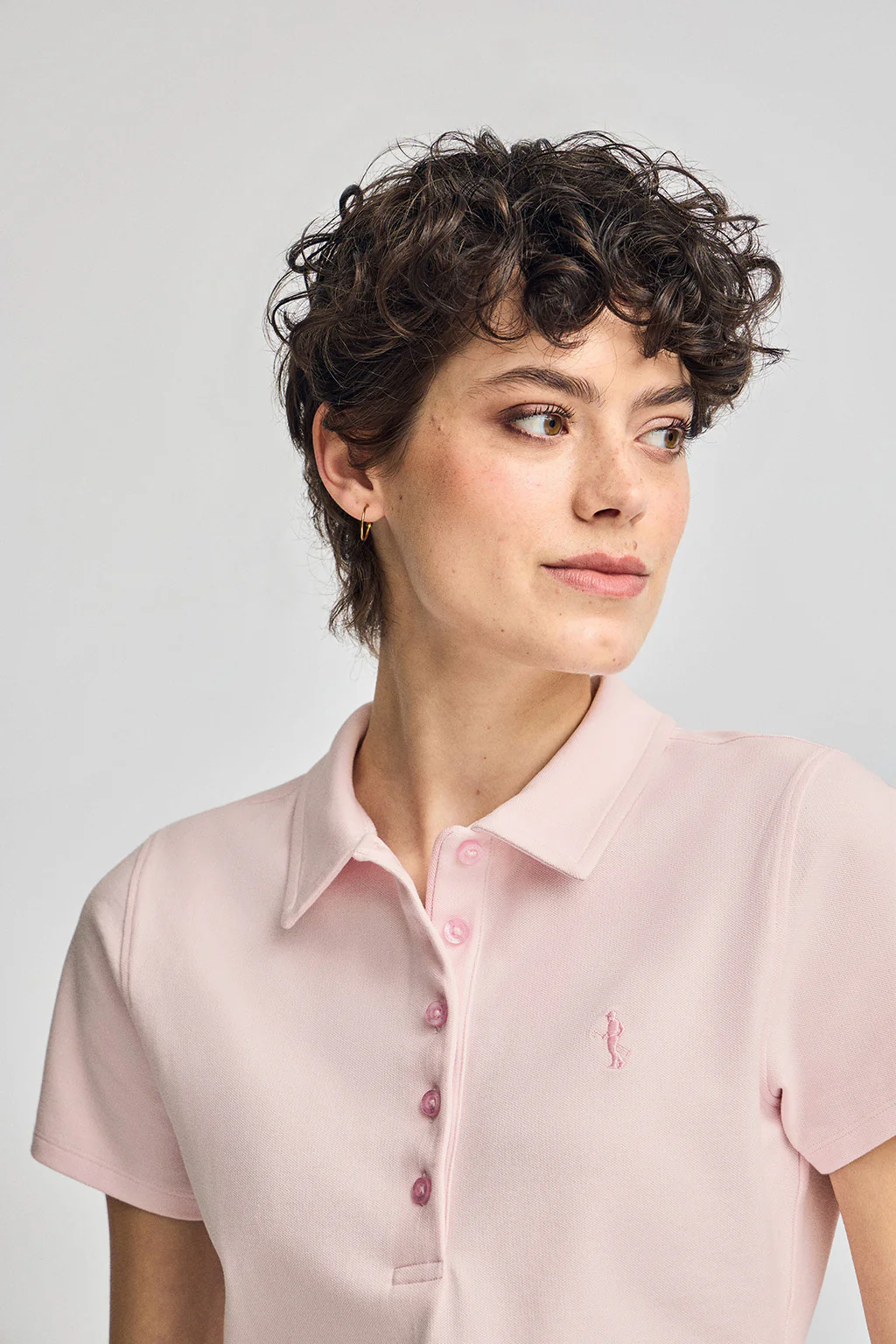 Pink short-sleeve cotton polo shirt with Rigby Best embroidery - Image 3