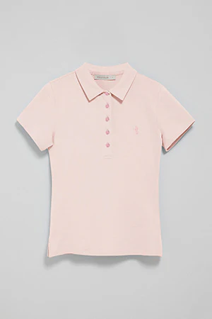Pink short-sleeve cotton polo shirt with Rigby Best embroidery - Image 8