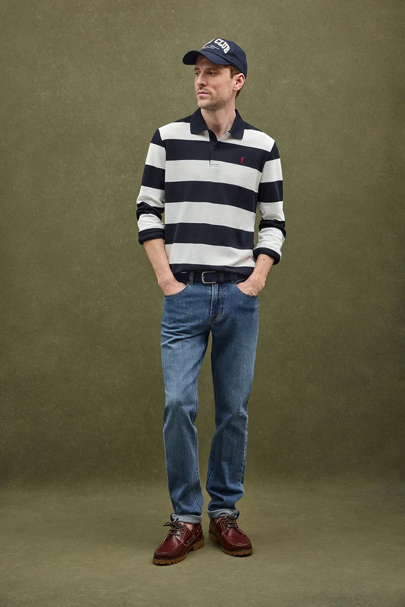 Striped polo shirt Polo Club in navy blue and nude - Image 2