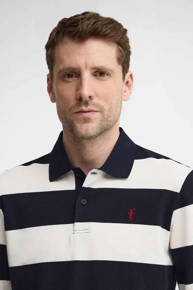 Striped polo shirt Polo Club in navy blue and nude - Image 3