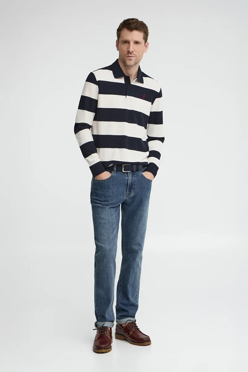 Striped polo shirt Polo Club in navy blue and nude - Image 4