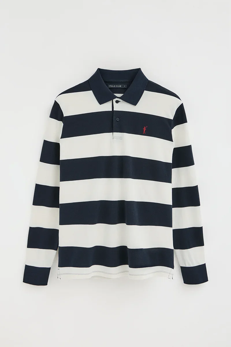 Striped polo shirt Polo Club in navy blue and nude - Image 6