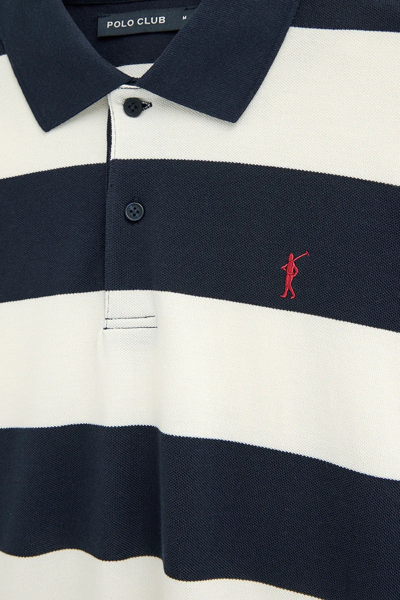 Striped polo shirt Polo Club in navy blue and nude - Image 7