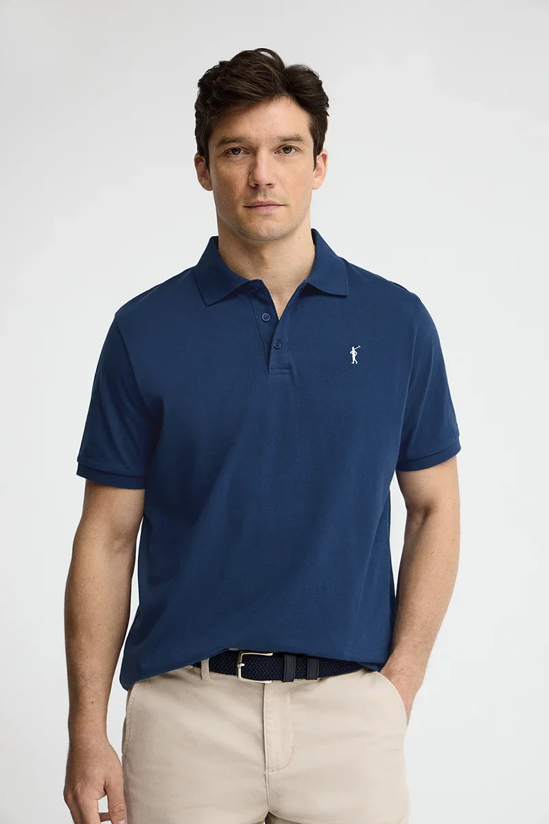 Indigo-blue regular-fit polo shirt in T-shirt fabric with Rigby Go embroidery - Image 2