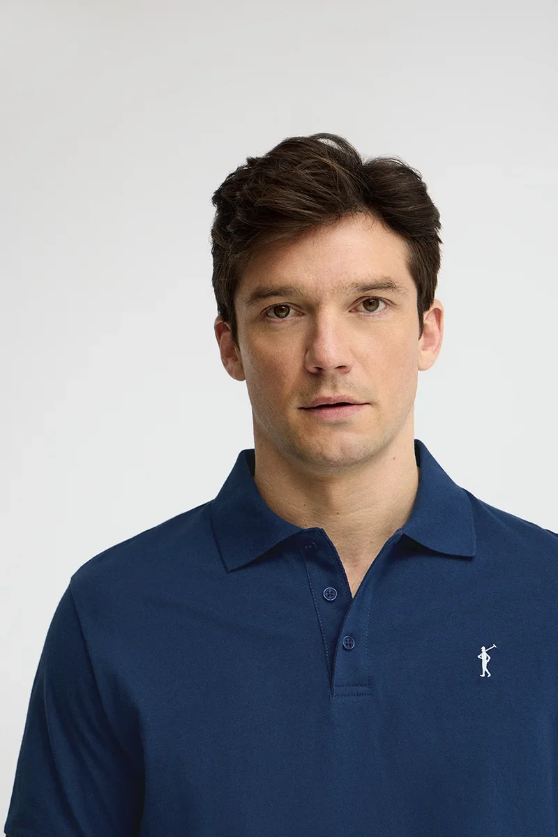 Indigo-blue regular-fit polo shirt in T-shirt fabric with Rigby Go embroidery - Image 3
