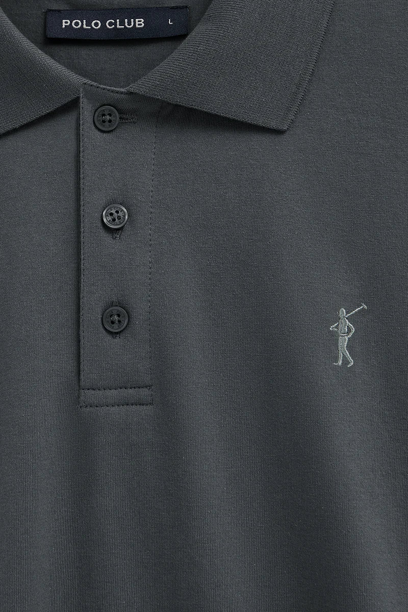 Stone-grey regular-fit polo shirt in T-shirt fabric with Rigby Go embroidery - Image 2