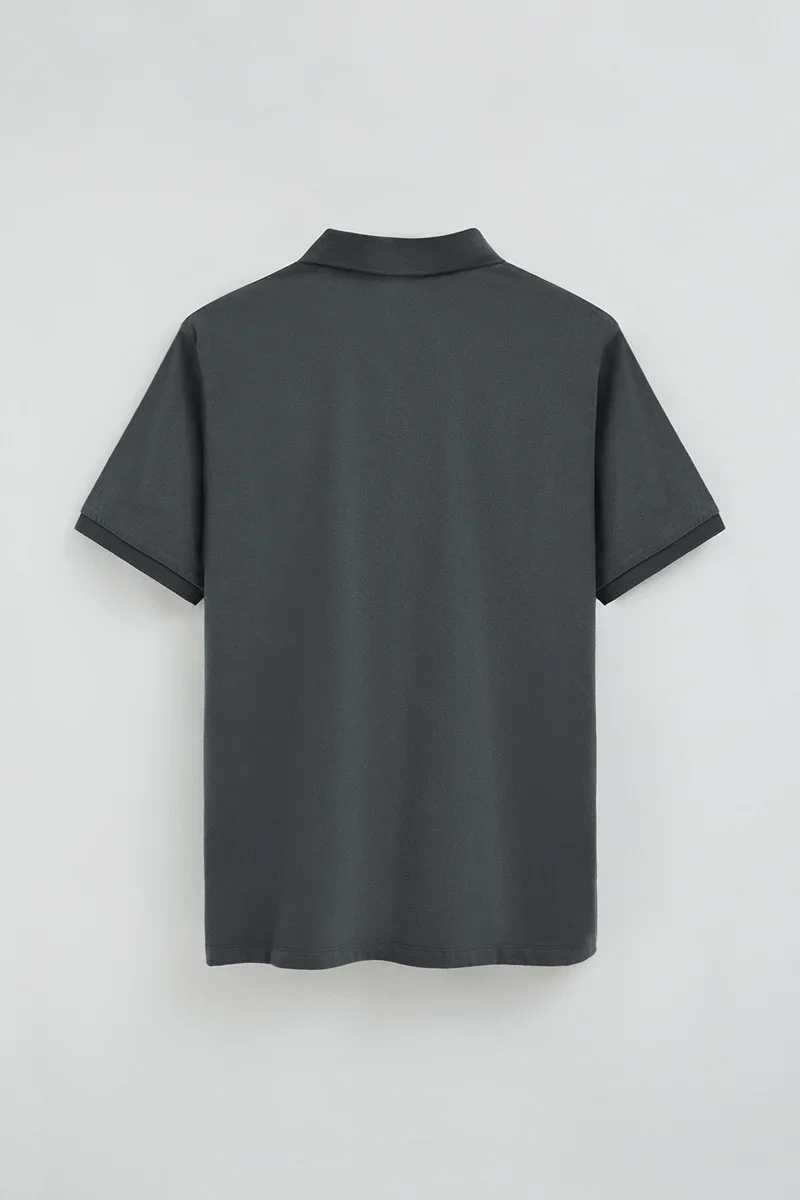 Stone-grey regular-fit polo shirt in T-shirt fabric with Rigby Go embroidery - Image 3