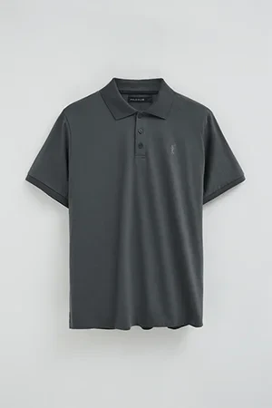 Stone-grey regular-fit polo shirt in T-shirt fabric with Rigby Go embroidery - Image 5