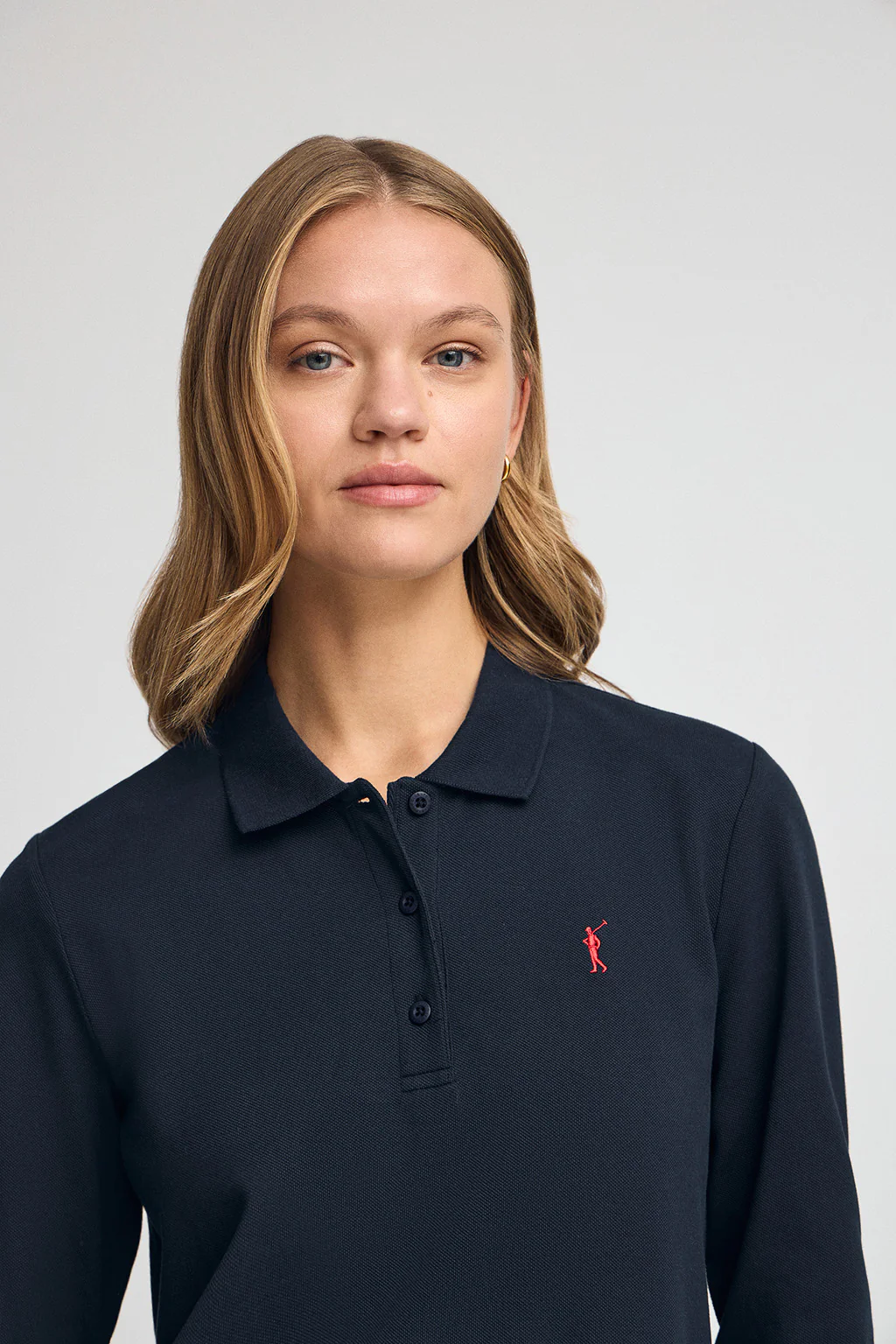 Dark-blue long-sleeve polo shirt with three-button collar and Rigby Go embroidery - Image 2