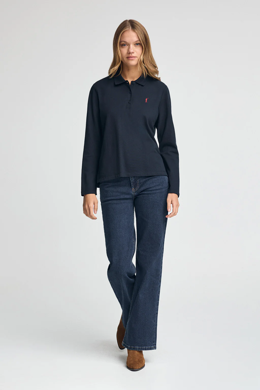 Dark-blue long-sleeve polo shirt with three-button collar and Rigby Go embroidery - Image 3