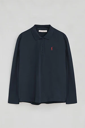 Dark-blue long-sleeve polo shirt with three-button collar and Rigby Go embroidery - Image 8