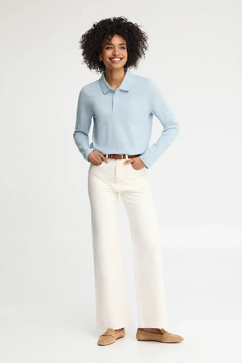 Light-blue long-sleeve regular-fit polo shirt with Rigby Go embroidery - Image 3