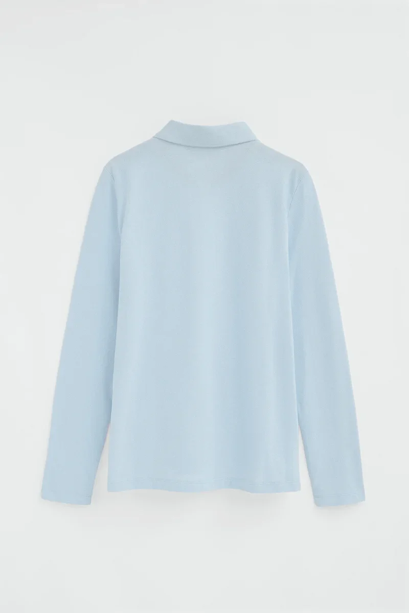 Light-blue long-sleeve regular-fit polo shirt with Rigby Go embroidery - Image 7