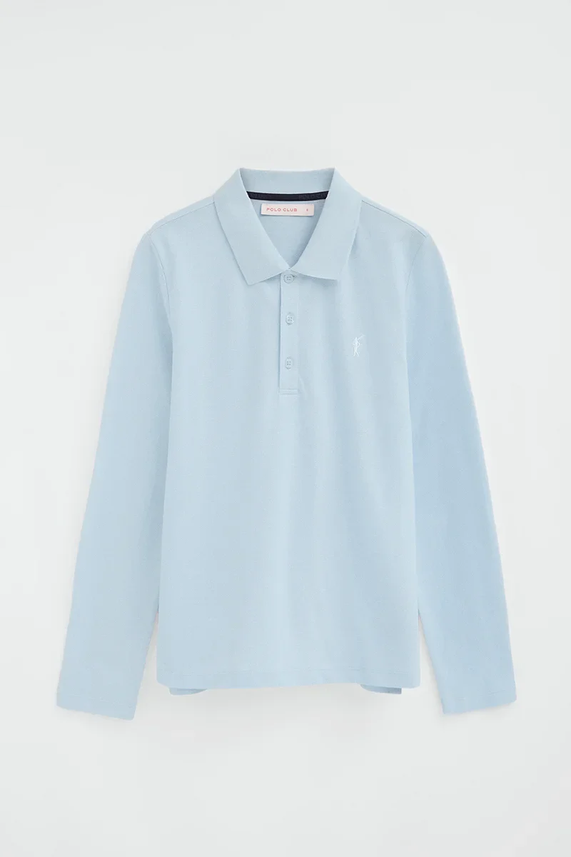 Light-blue long-sleeve regular-fit polo shirt with Rigby Go embroidery - Image 9