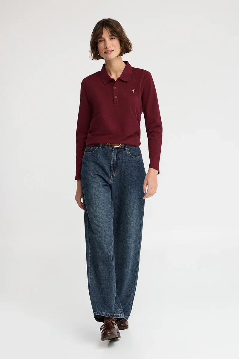 Maroon long-sleeve regular-fit polo shirt with Rigby Go embroidery - Image 4