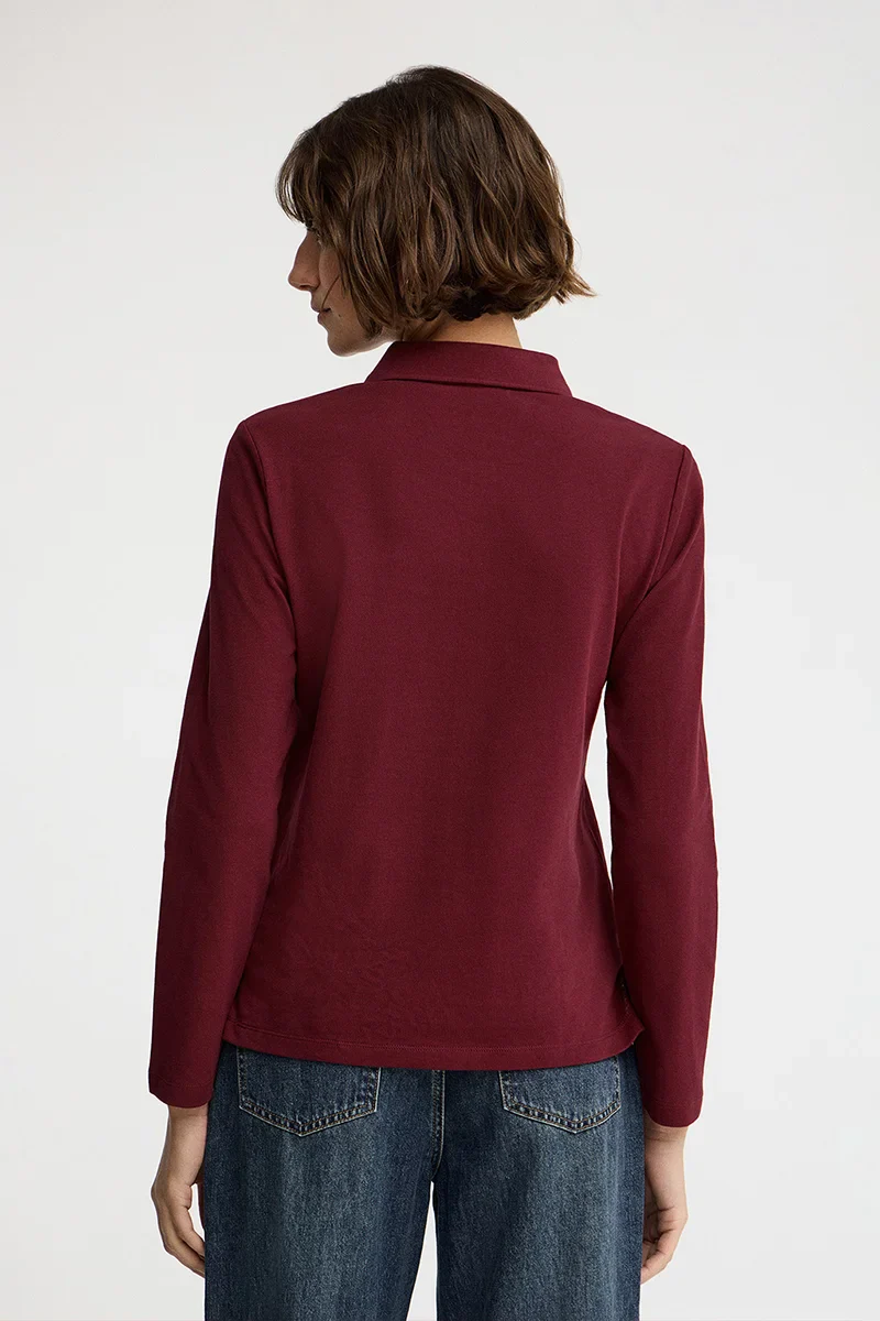 Maroon long-sleeve regular-fit polo shirt with Rigby Go embroidery - Image 5