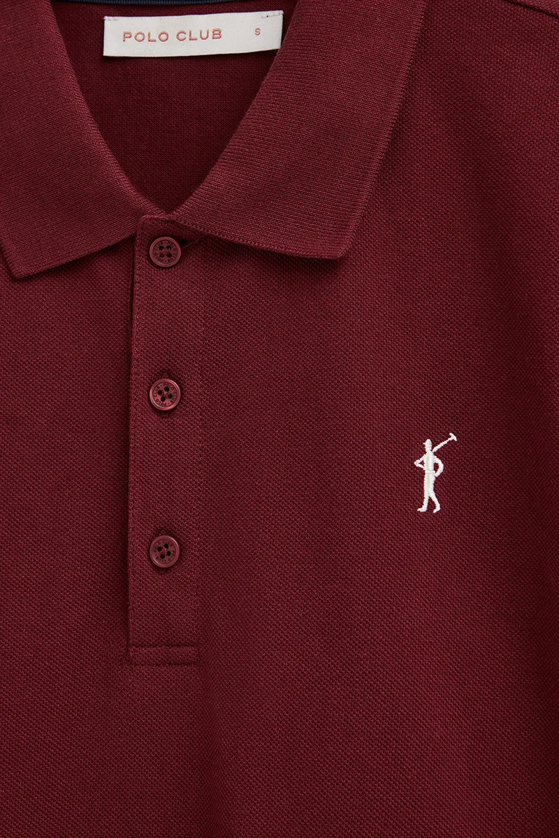 Maroon long-sleeve regular-fit polo shirt with Rigby Go embroidery - Image 7