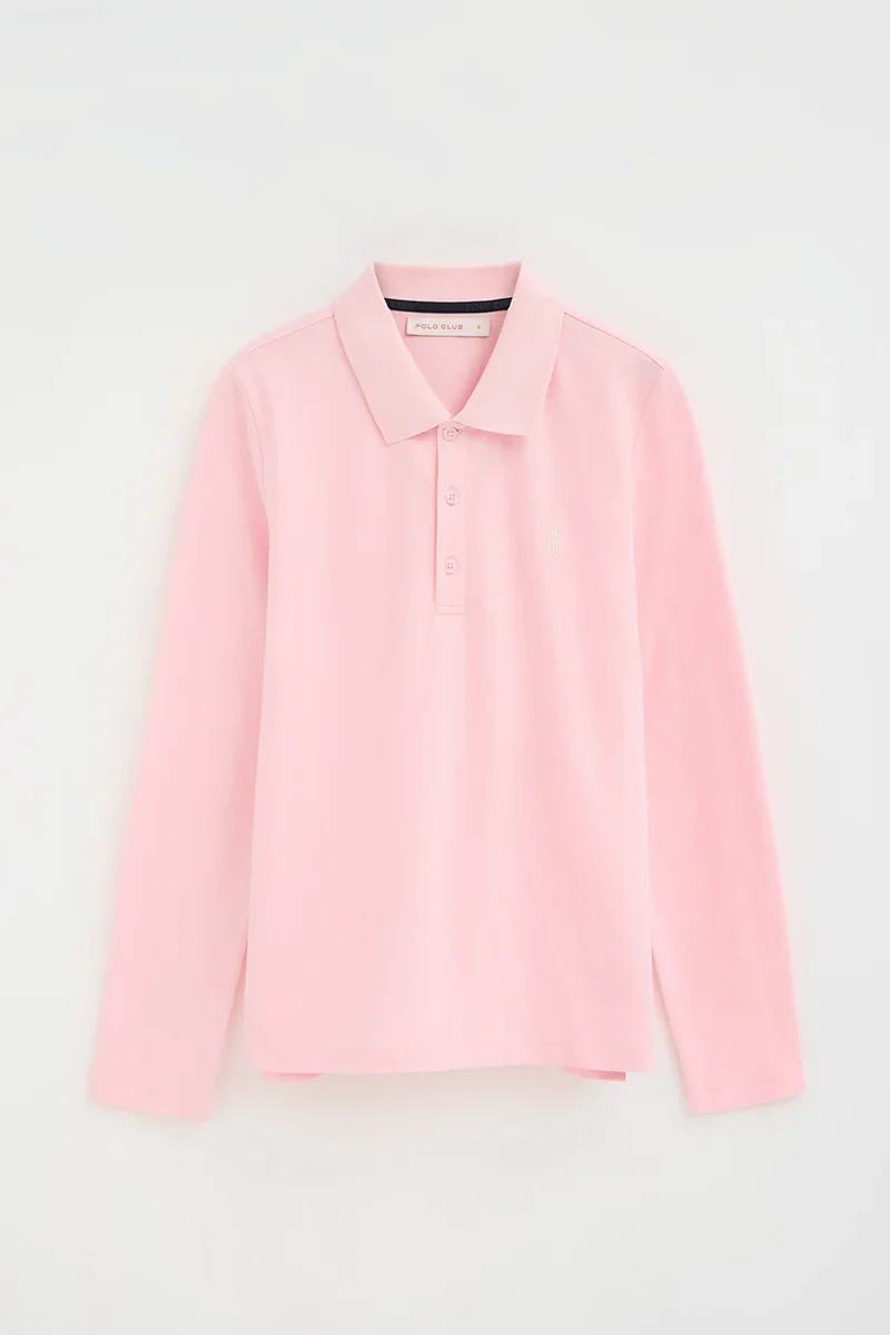 Pink long-sleeve regular-fit polo shirt with Rigby Go embroidery - Image 10