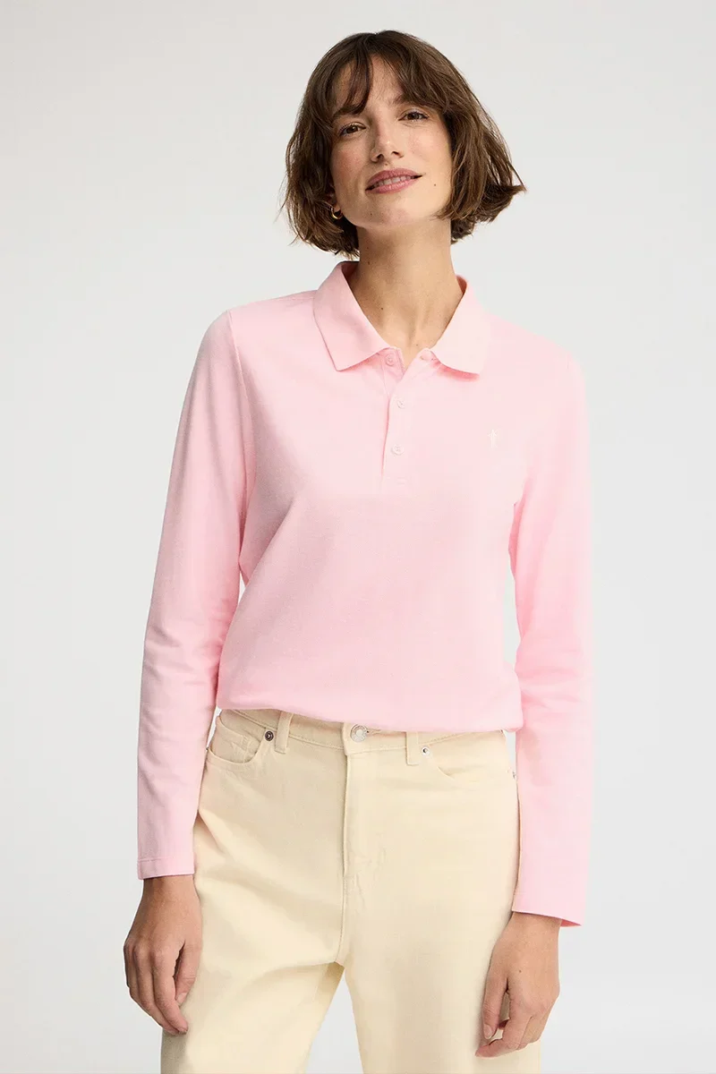 Pink long-sleeve regular-fit polo shirt with Rigby Go embroidery - Image 2
