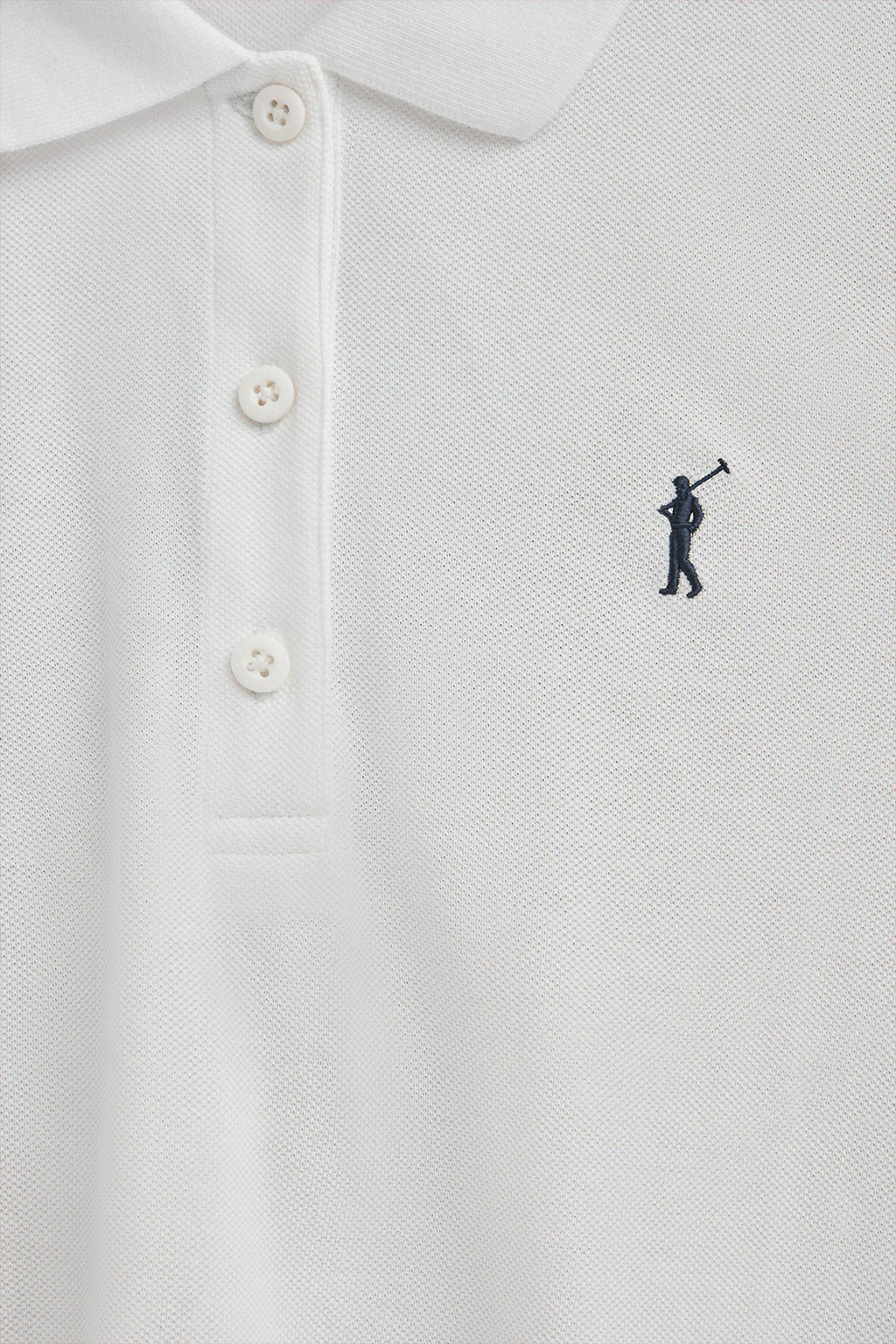White long-sleeve polo shirt with three-button collar and Rigby Go embroidery - Image 6