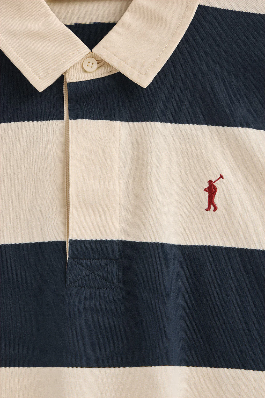 Long-sleeve striped polo shirt in navy blue and nude with Rigby Go embroidery - Image 6