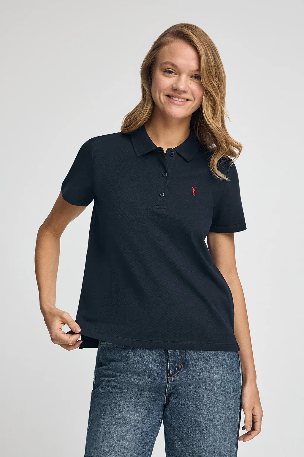 Navy-blue short-sleeve polo shirt with regular-fit and Rigby Go embroidery