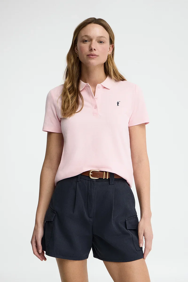 Pink regular-fit polo shirt with Rigby Go embroidery