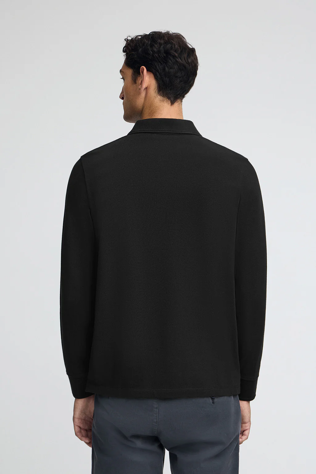 Black long-sleeve polo shirt with Rigby Go embroidered logo - Image 4