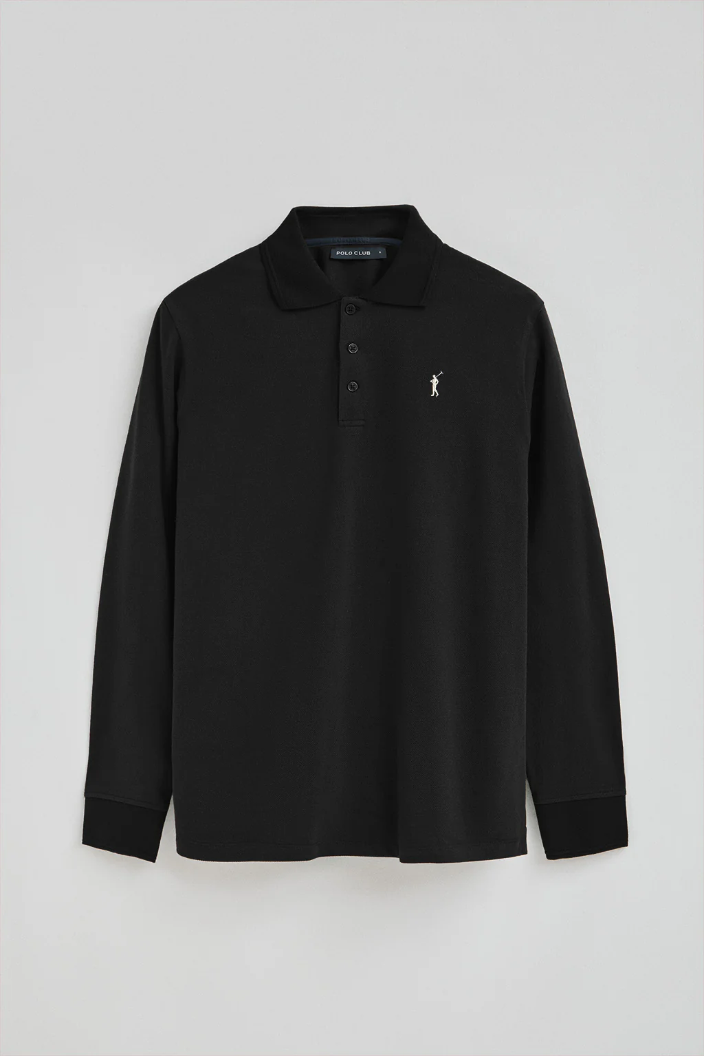 Black long-sleeve polo shirt with Rigby Go embroidered logo - Image 8
