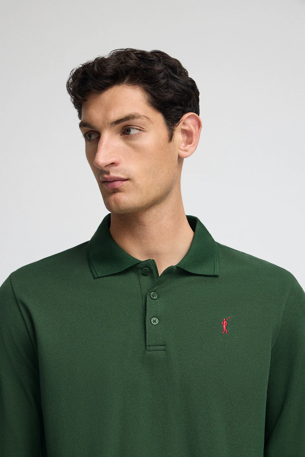 Bottle-green long-sleeve polo shirt with Rigby Go embroidered logo - Image 2
