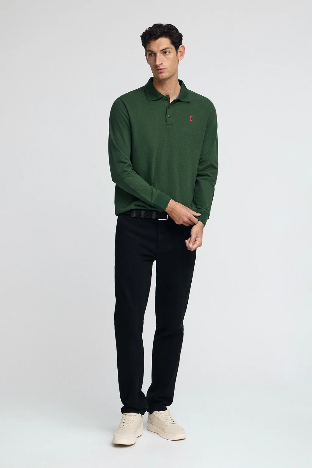 Bottle-green long-sleeve polo shirt with Rigby Go embroidered logo - Image 3