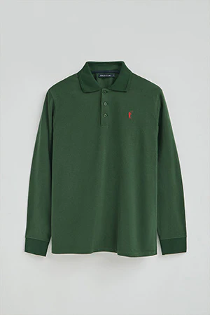 Bottle-green long-sleeve polo shirt with Rigby Go embroidered logo - Image 8